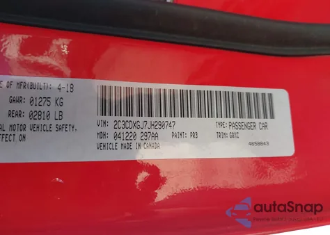 2018 Dodge Charger R/T Scat Pack Rwd из США, поврежденный, VIN 2C3CDXGJ7JH290747